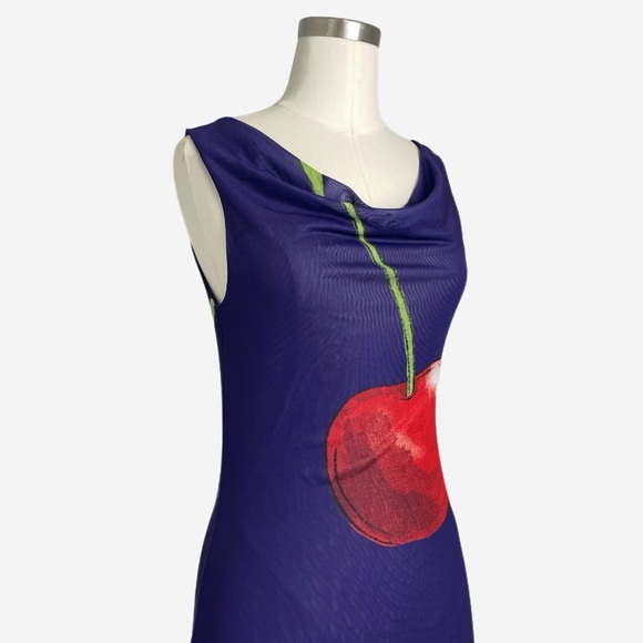 Muma World NWT Night Cherry Midi Dress sheer mesh cherry coded Y2K bold size S - Picture 3 of 11